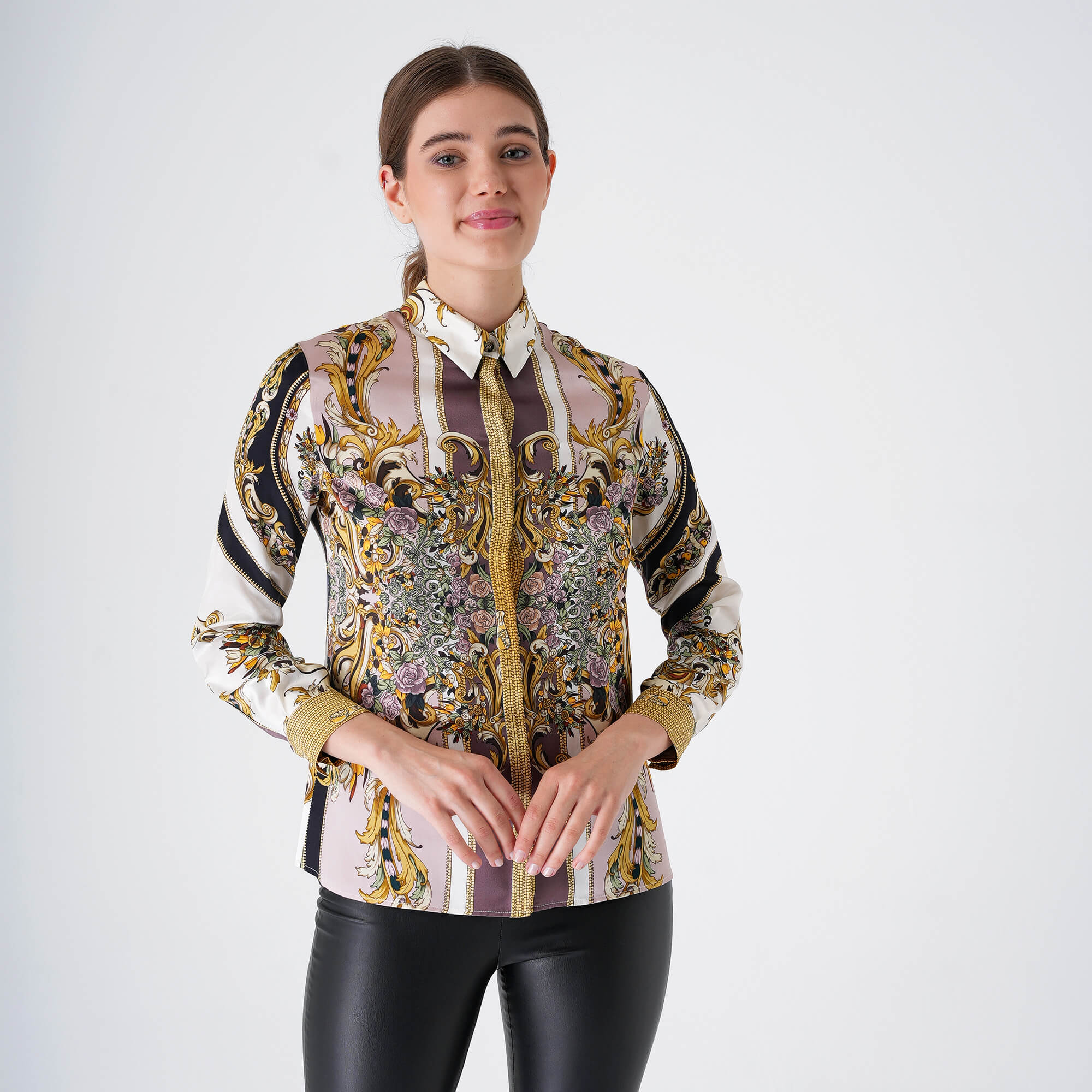 Versace - Gold Floral Baroque Silk Shirt